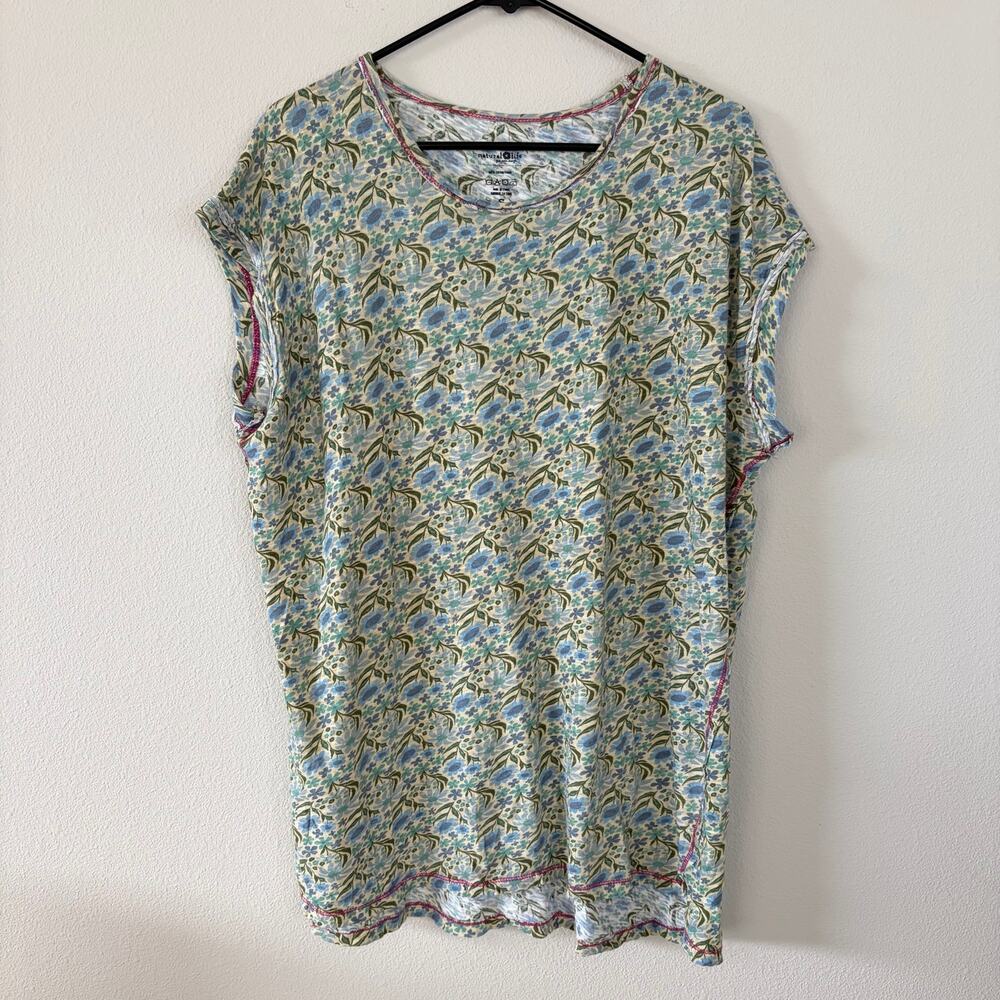 NATURAL LIFE Cotton Blue Green Floral Mini Dress (S)